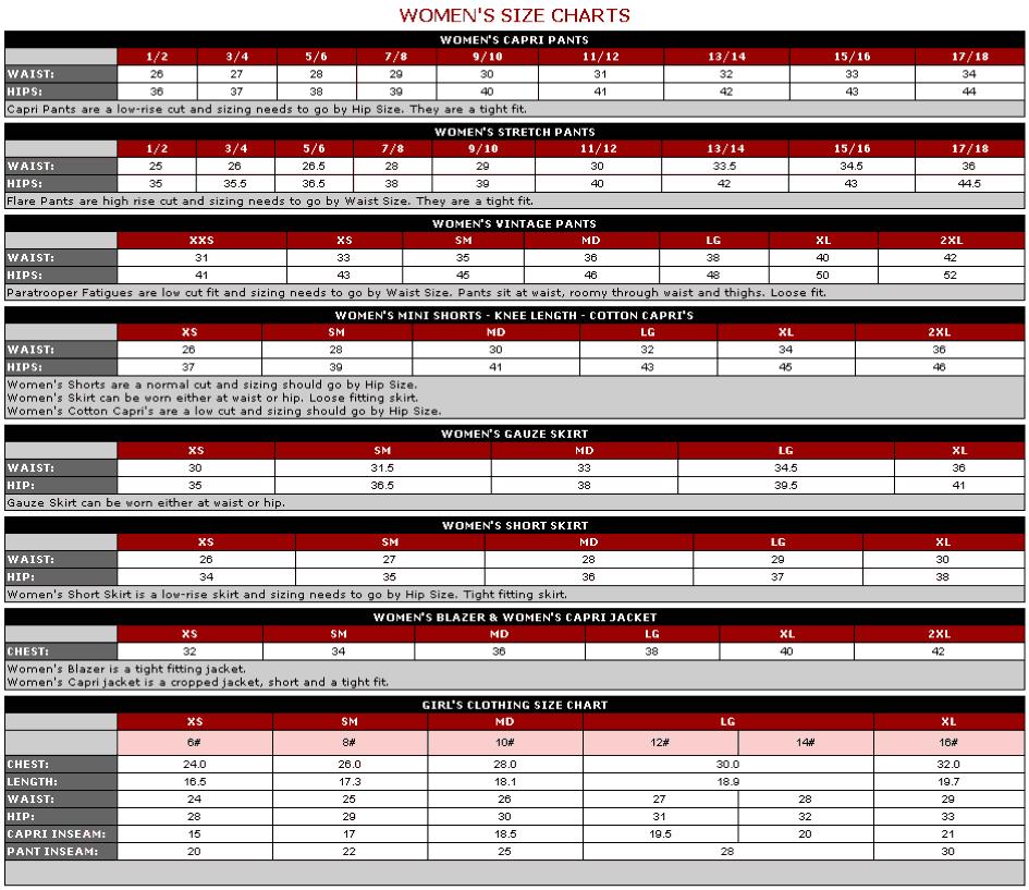 womens size chart